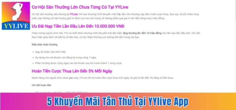 5 Khuyến Mãi Tân Thủ Nhận Thưởng Cực Lớn Tại YYlive App 10 khuyến mãi tân thủ