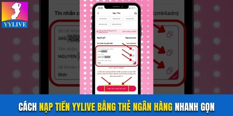 Nạp tiền YYlive bằng thẻ ngân hàng